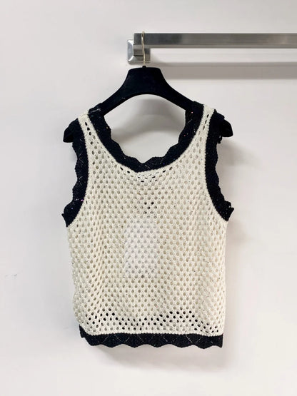 26ss Hollow-out logo lace vest