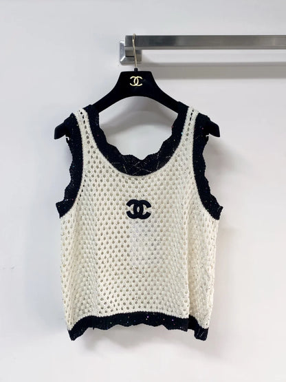 26ss Hollow-out logo lace vest