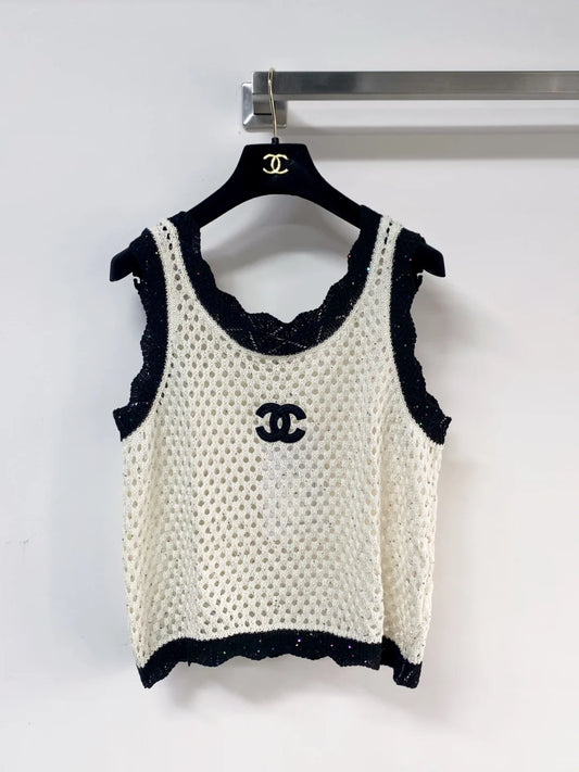26ss Hollow-out logo lace vest