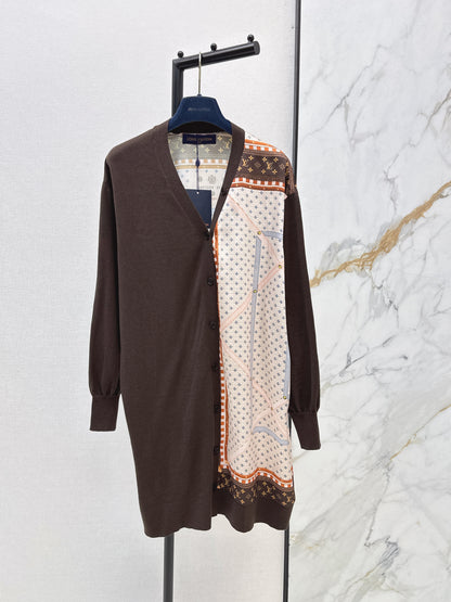 26ss Printed Patchwork Long Knit Cardigan