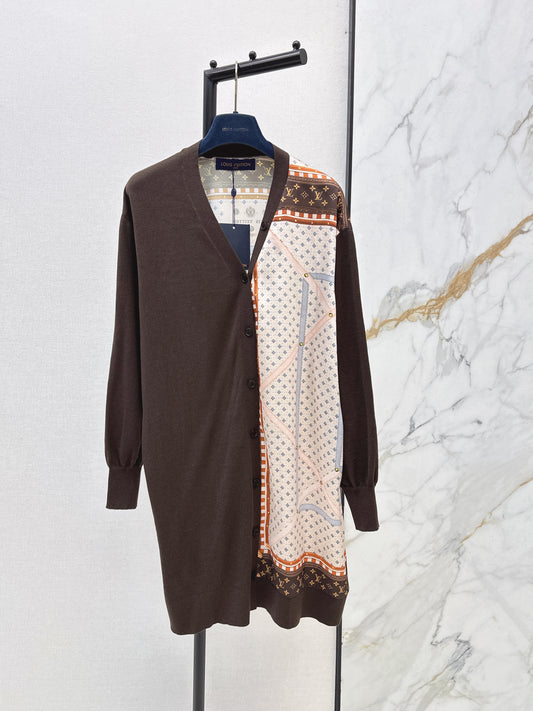 26ss Printed Patchwork Long Knit Cardigan