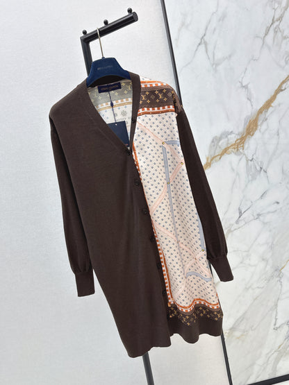 26ss Printed Patchwork Long Knit Cardigan