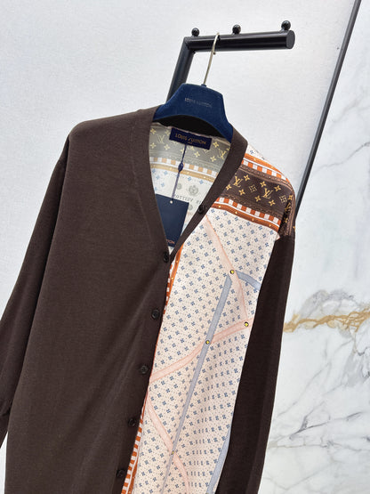 26ss Printed Patchwork Long Knit Cardigan