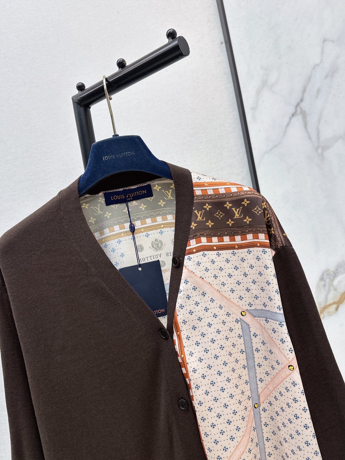 26ss Printed Patchwork Long Knit Cardigan