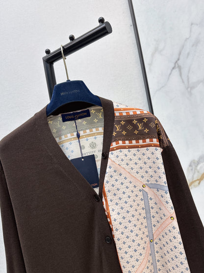 26ss Printed Patchwork Long Knit Cardigan