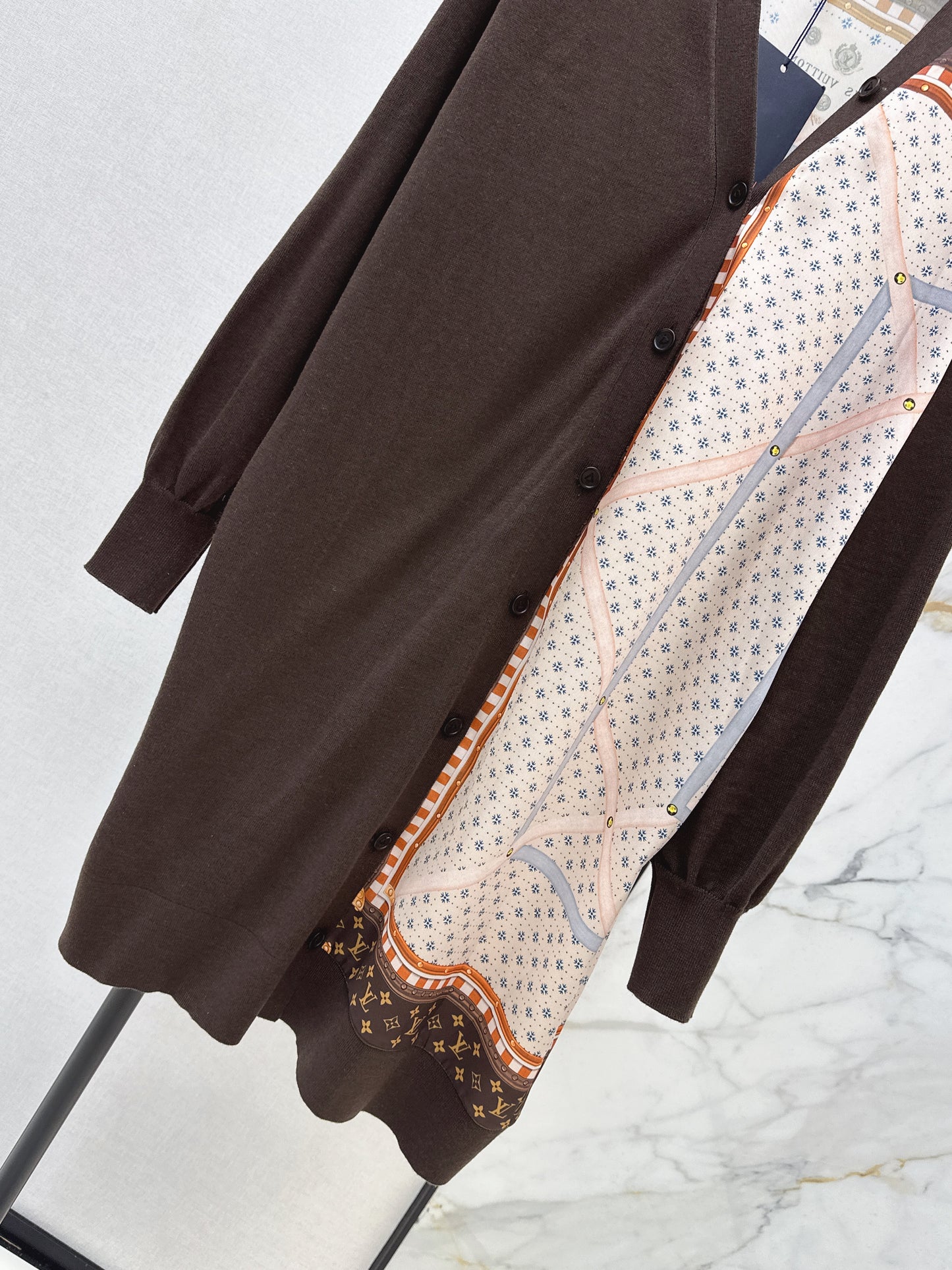 26ss Printed Patchwork Long Knit Cardigan