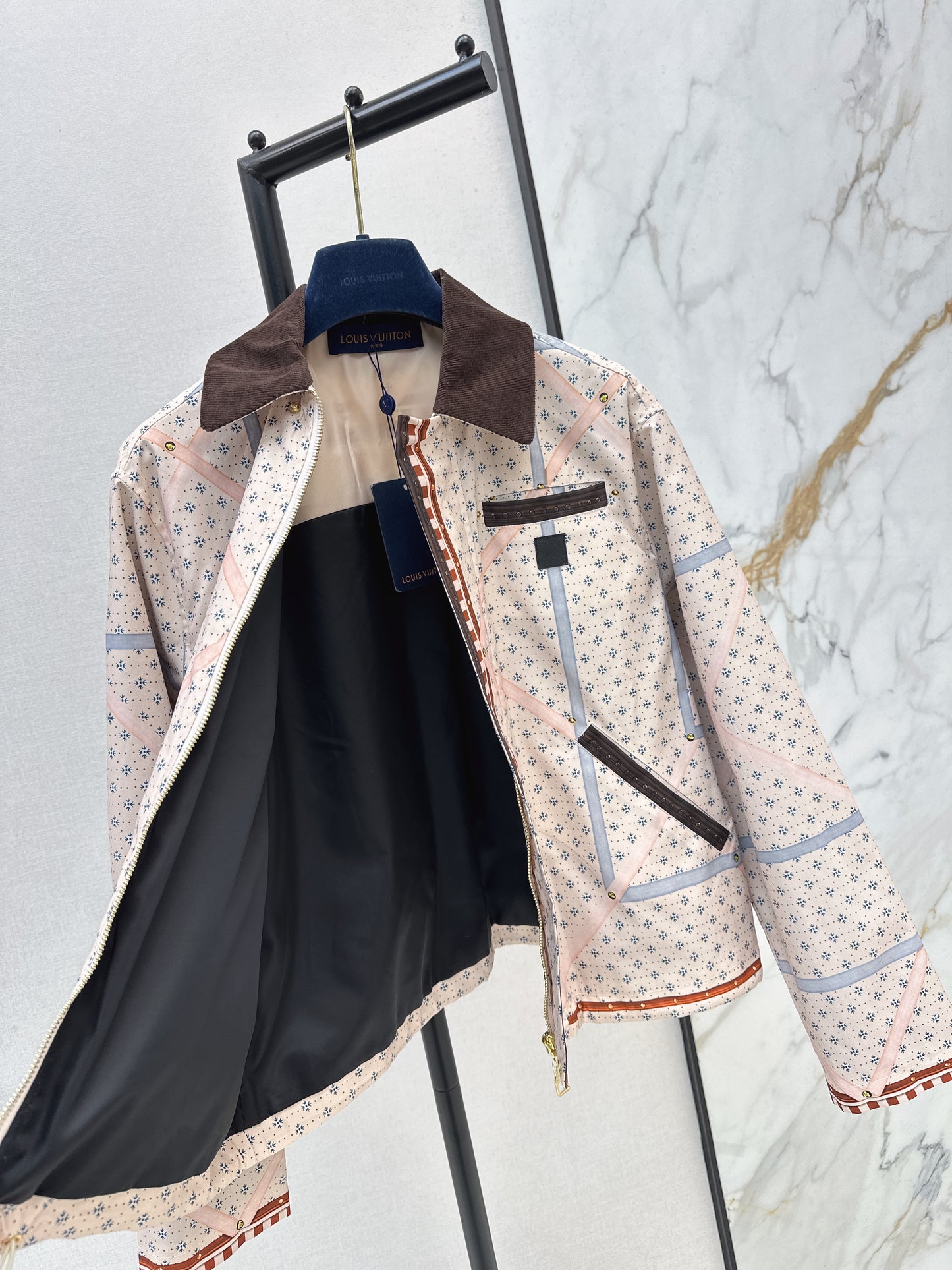 26ss Color-blocked collared printed jacket