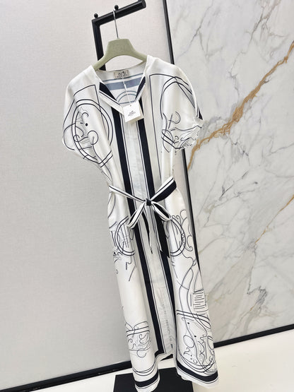 26ss Printed Belt Long Dress
