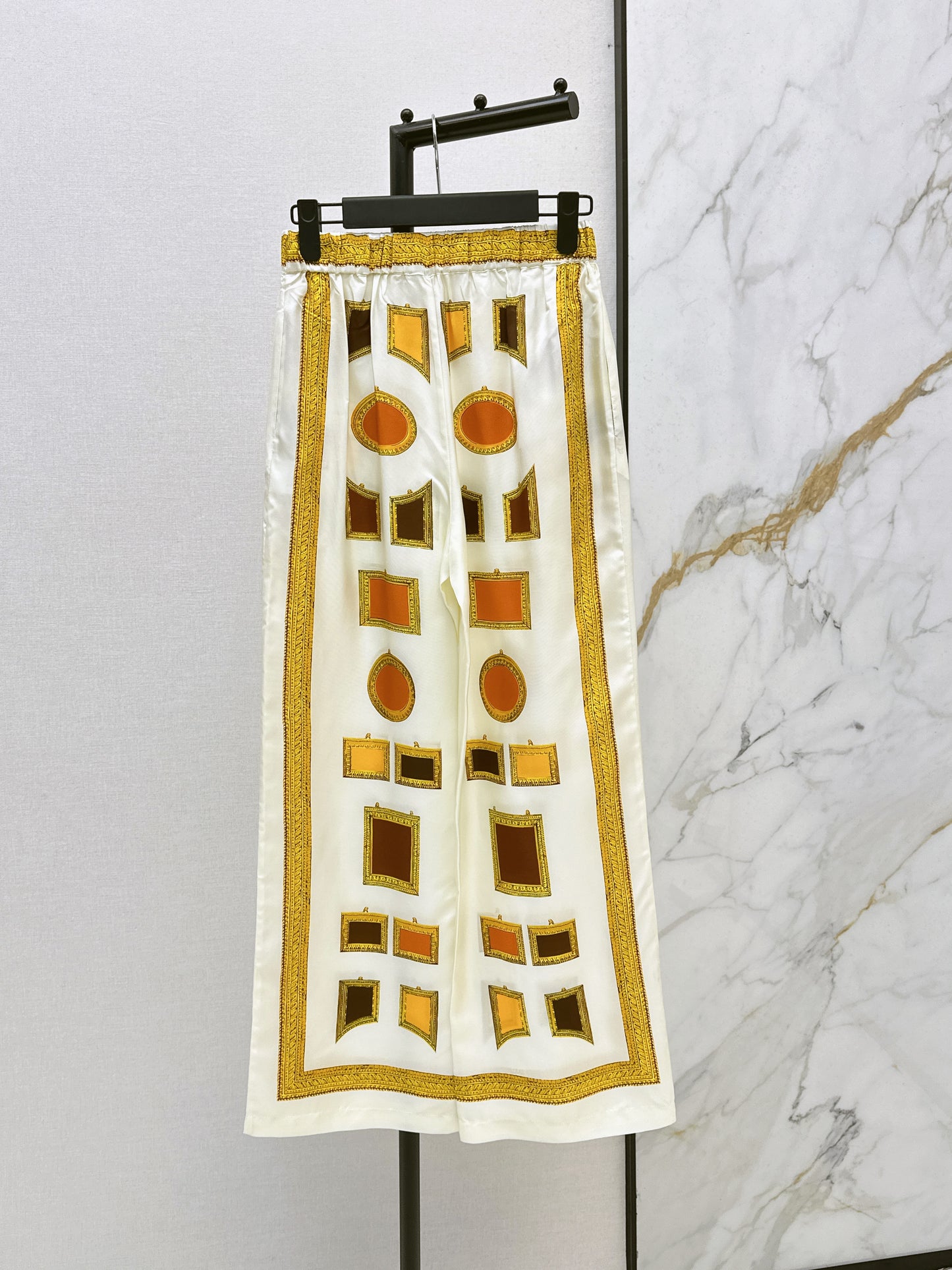 26ss Position Print Silk Straight Leg Pants