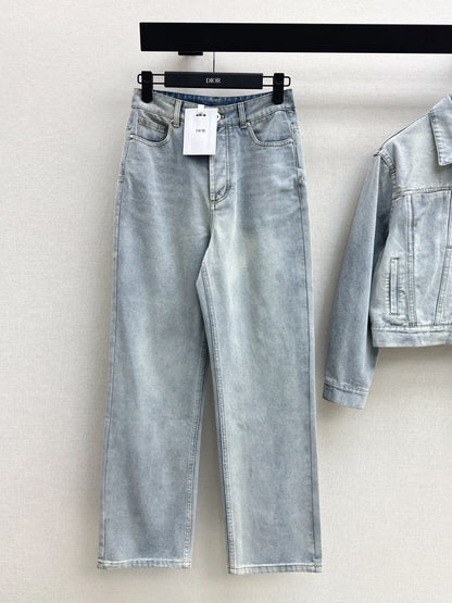 26ss Distressed Wash Ink White Denim Jeans