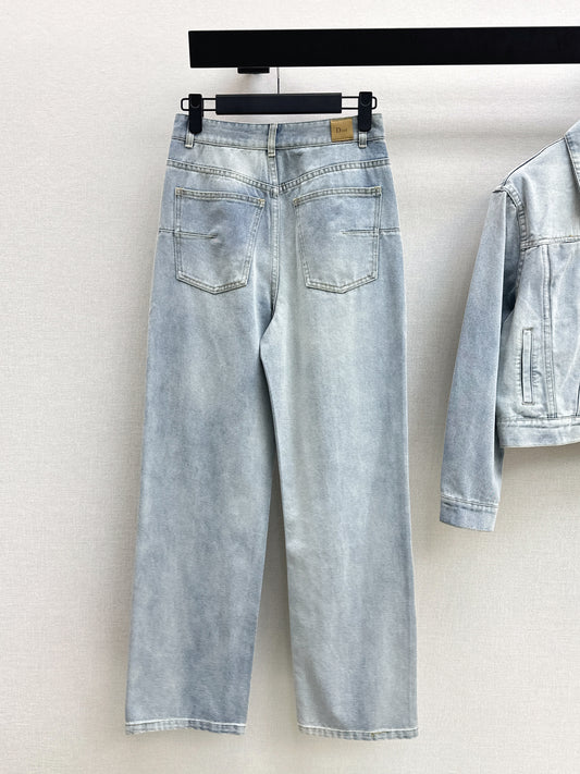 26ss Distressed Wash Ink White Denim Jeans