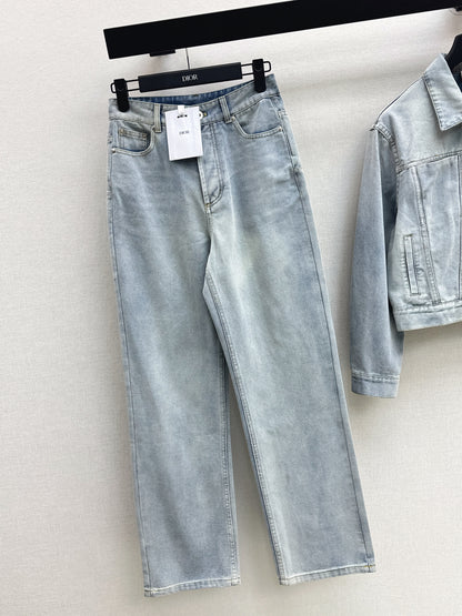 26ss Distressed Wash Ink White Denim Jeans