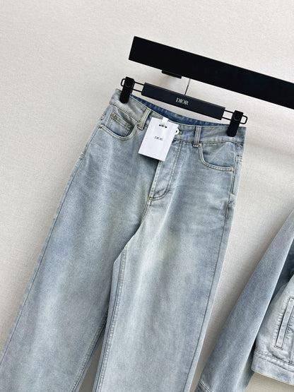 26ss Distressed Wash Ink White Denim Jeans