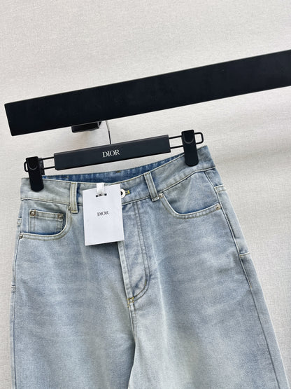26ss Distressed Wash Ink White Denim Jeans