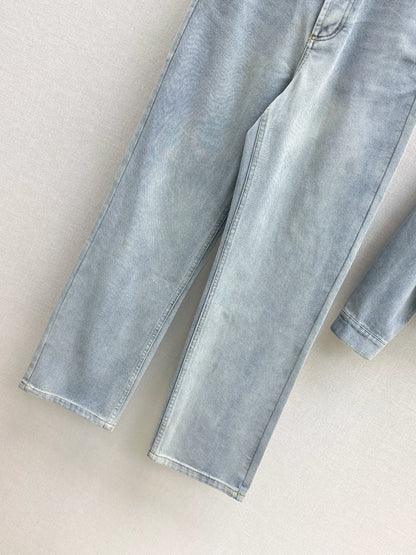 26ss Distressed Wash Ink White Denim Jeans