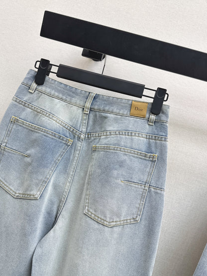 26ss Distressed Wash Ink White Denim Jeans