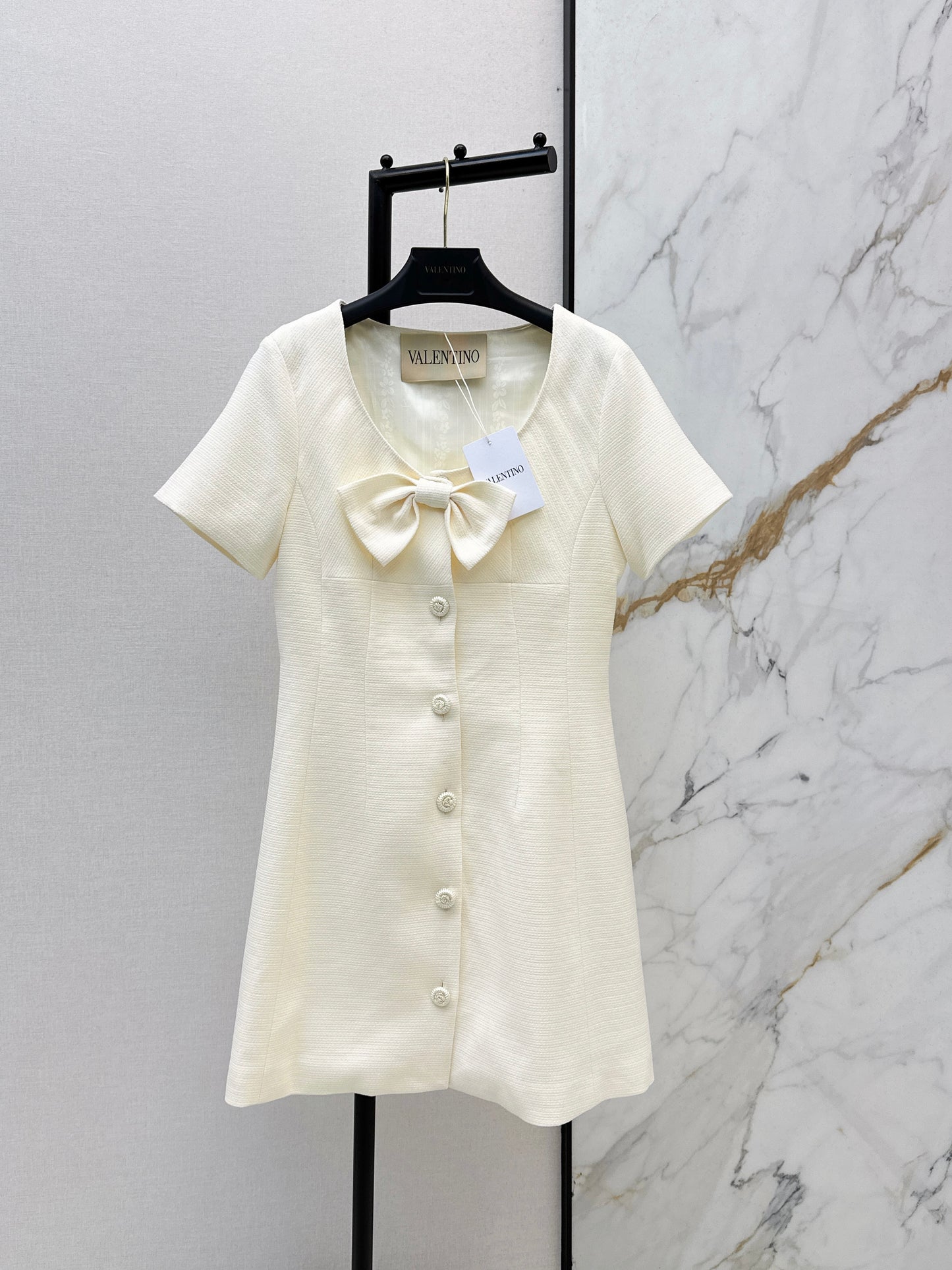 26ss Bow-decorated short-sleeved dress
