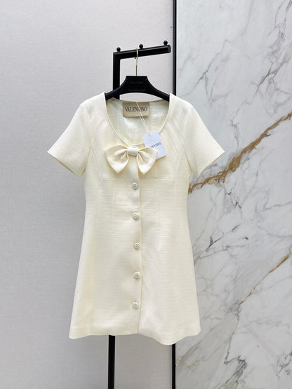 26ss Bow-decorated short-sleeved dress