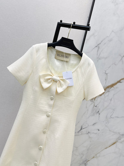 26ss Bow-decorated short-sleeved dress