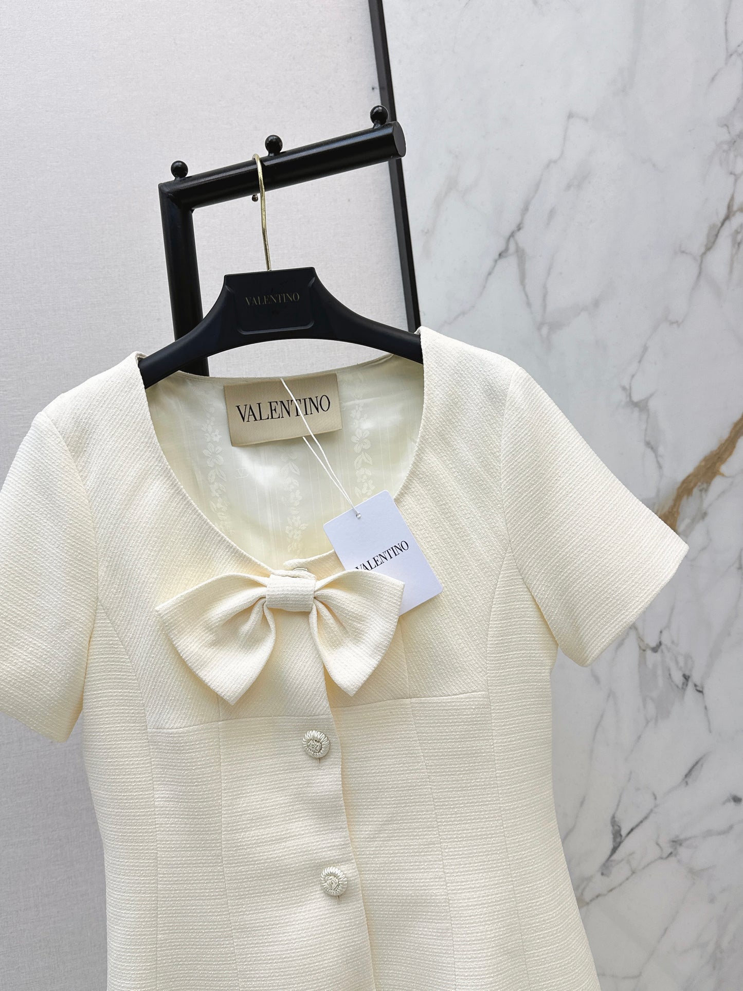 26ss Bow-decorated short-sleeved dress
