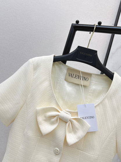 26ss Bow-decorated short-sleeved dress