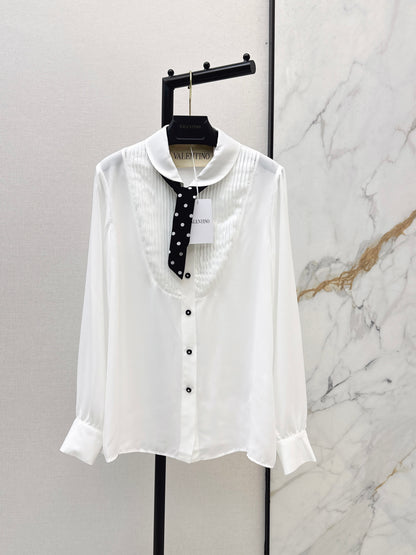 26ss Polka dot scarf-embellished shirt