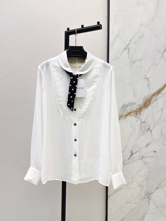 26ss Polka dot scarf-embellished shirt