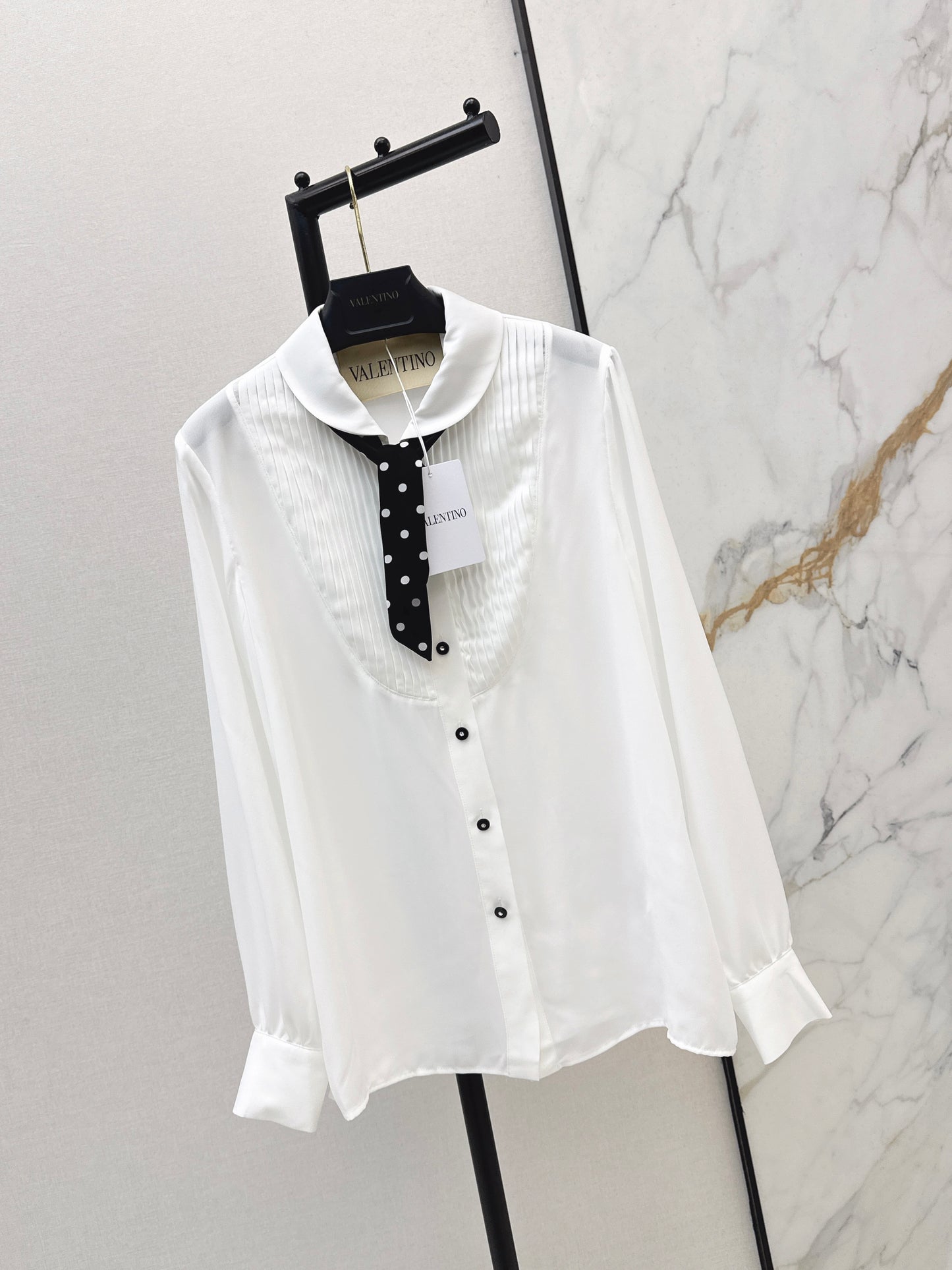 26ss Polka dot scarf-embellished shirt