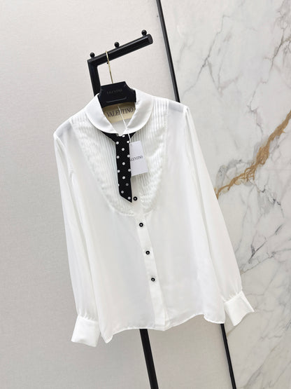 26ss Polka dot scarf-embellished shirt