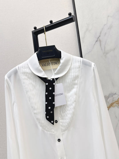 26ss Polka dot scarf-embellished shirt