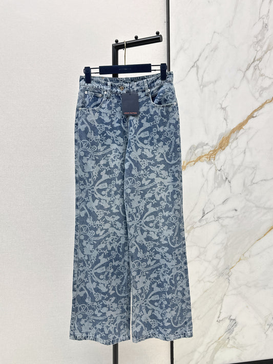 26ss Laser-studded chain denim jeans