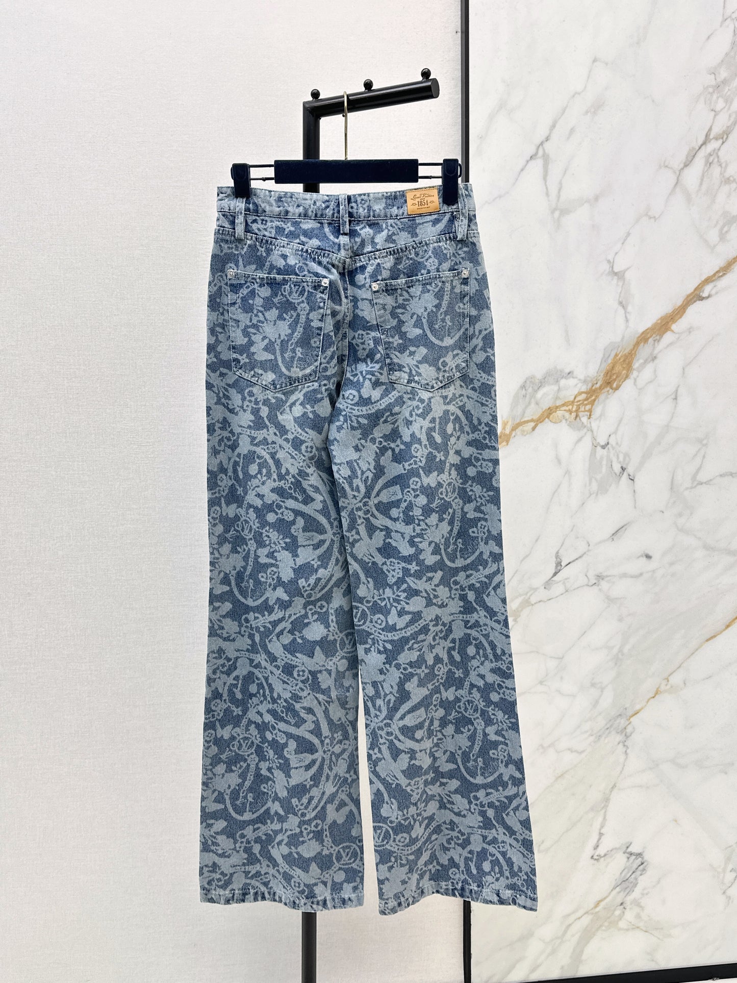 26ss Laser-studded chain denim jeans