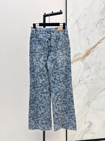 26ss Laser-studded chain denim jeans