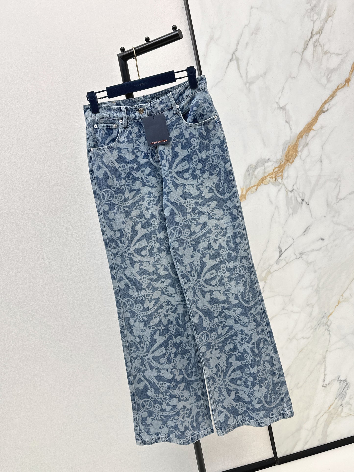 26ss Laser-studded chain denim jeans