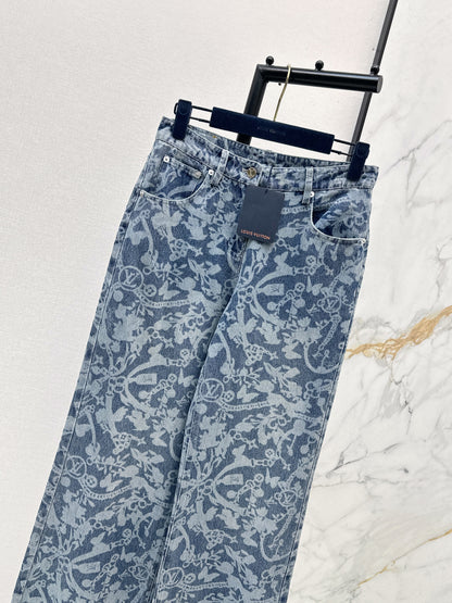 26ss Laser-studded chain denim jeans