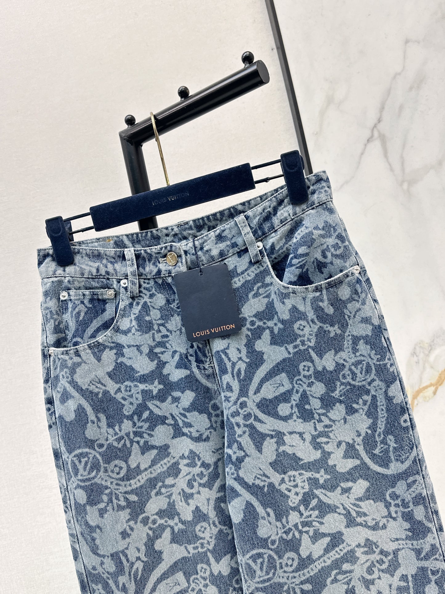 26ss Laser-studded chain denim jeans