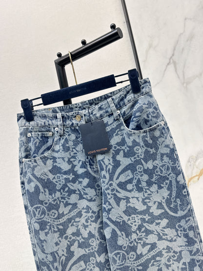 26ss Laser-studded chain denim jeans