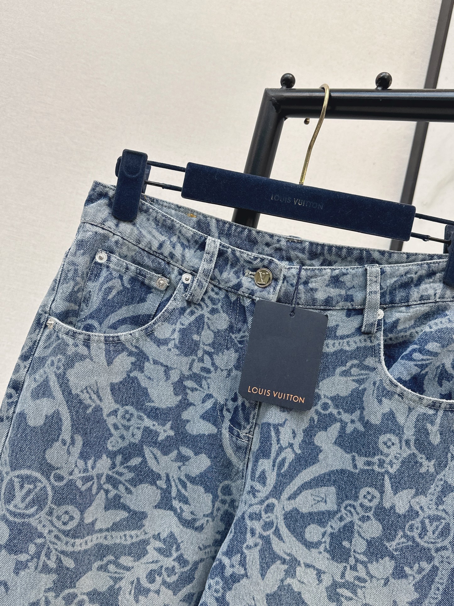 26ss Laser-studded chain denim jeans