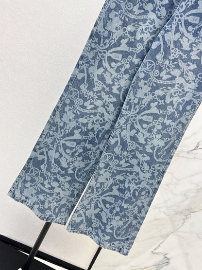26ss Laser-studded chain denim jeans
