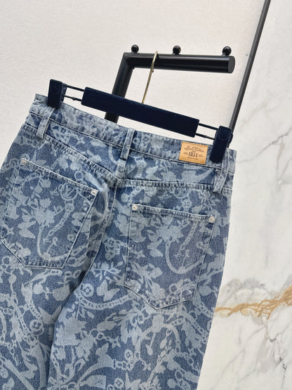 26ss Laser-studded chain denim jeans