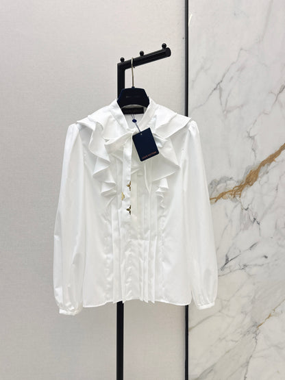 26ss White Shirt with Ruffled Trim