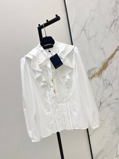 26ss White Shirt with Ruffled Trim