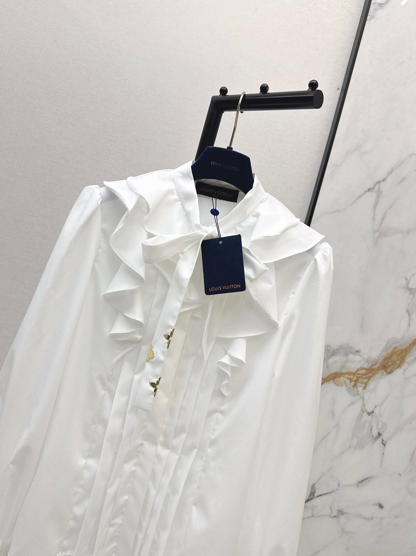 26ss White Shirt with Ruffled Trim