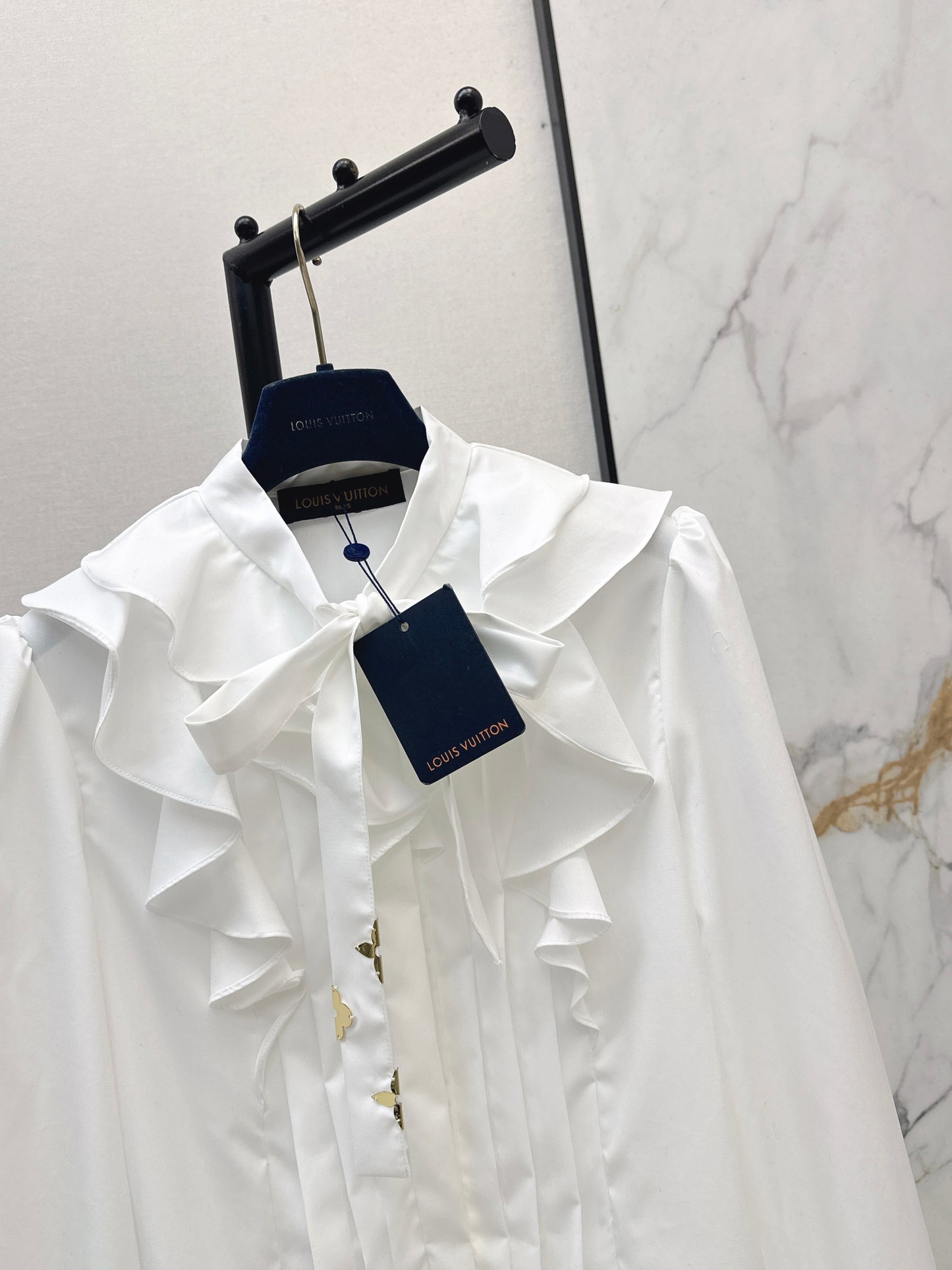 26ss White Shirt with Ruffled Trim