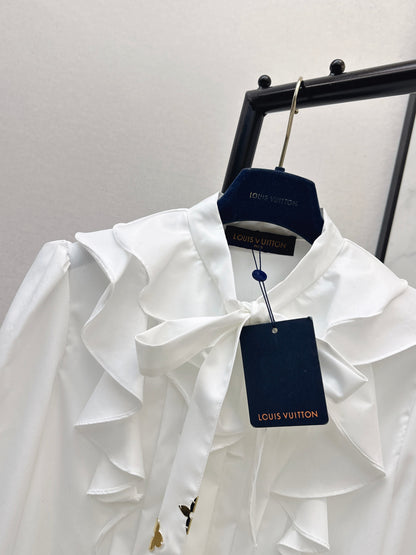 26ss White Shirt with Ruffled Trim