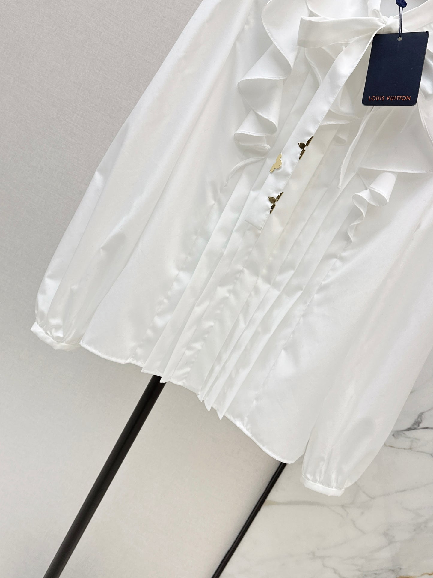 26ss White Shirt with Ruffled Trim