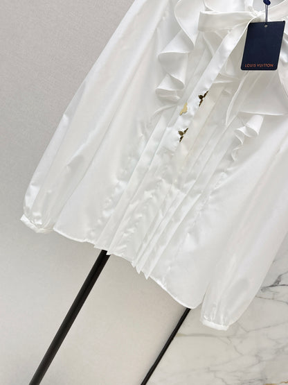 26ss White Shirt with Ruffled Trim