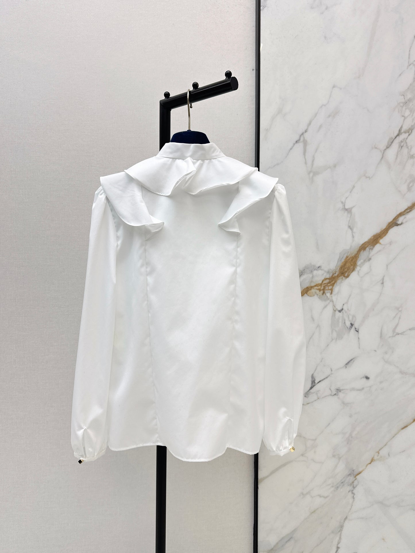 26ss White Shirt with Ruffled Trim