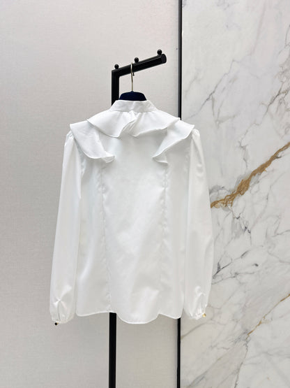 26ss White Shirt with Ruffled Trim