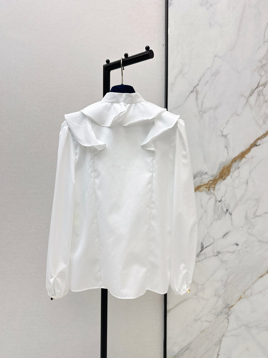 26ss White Shirt with Ruffled Trim